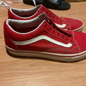 Vans Red Low-Top Canvas Sneakers with White Stripe